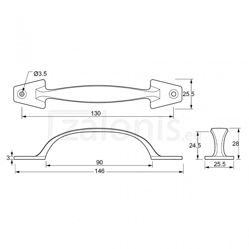 HANDLE WITH EXTERNAL SCREWS 130 / CHROME